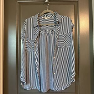 LOFT Navy and White Striped Button Down Sleeveless Blouse Top size M